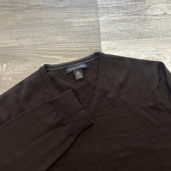 Banana Republic Extra Fine Merino Wool Dark Brown V Neck Sweater Mens XL Preppy - Picture 1 of 9